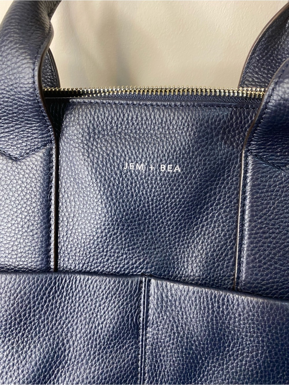 Jem + Bea Navy Leather Baby Tote Bag with Dual Top Handles - Picture 3 of 13